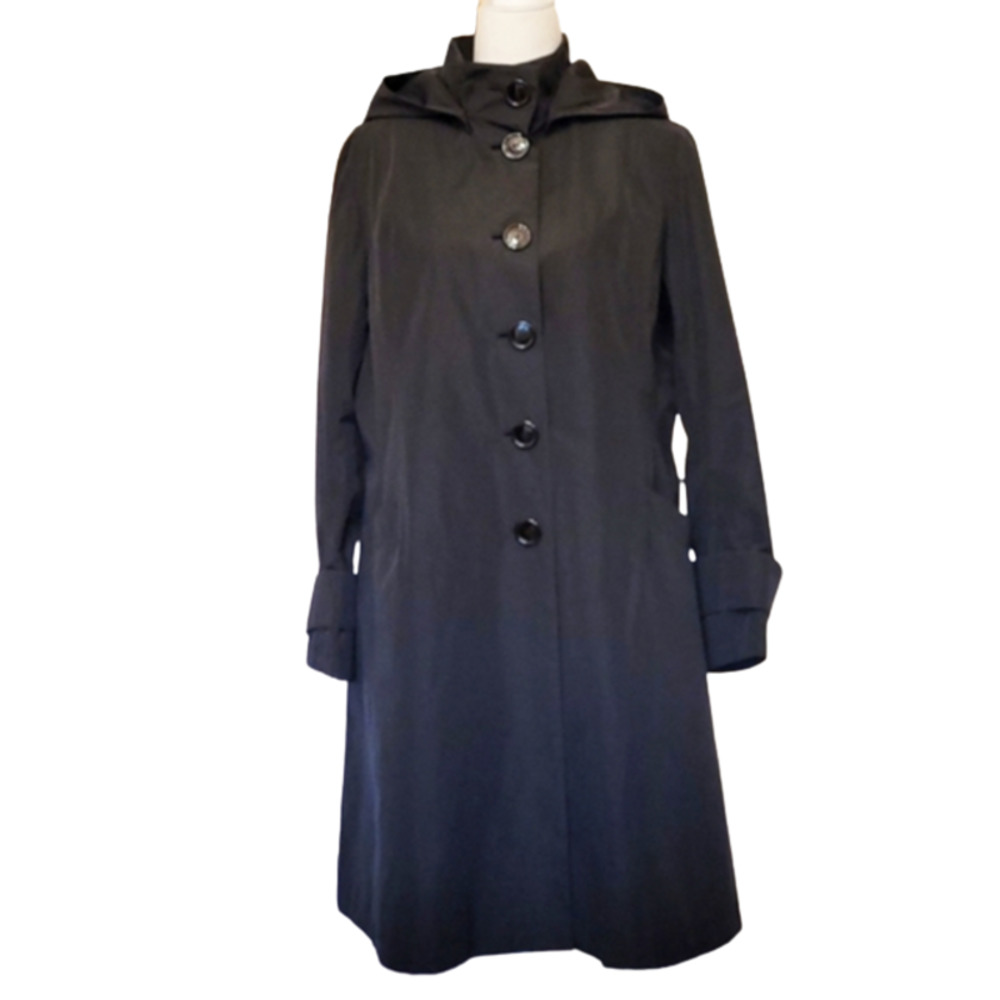 Jane Post Trench Rain Coat - Black with Cow Print Lining
